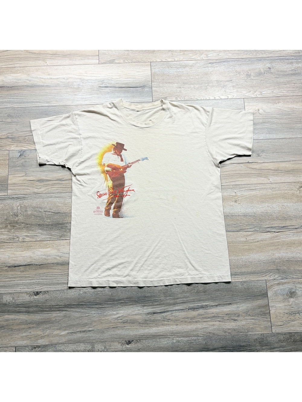 90’s Stevie Ray Brockum 1992 band tee, stains and holes throughout, size XL